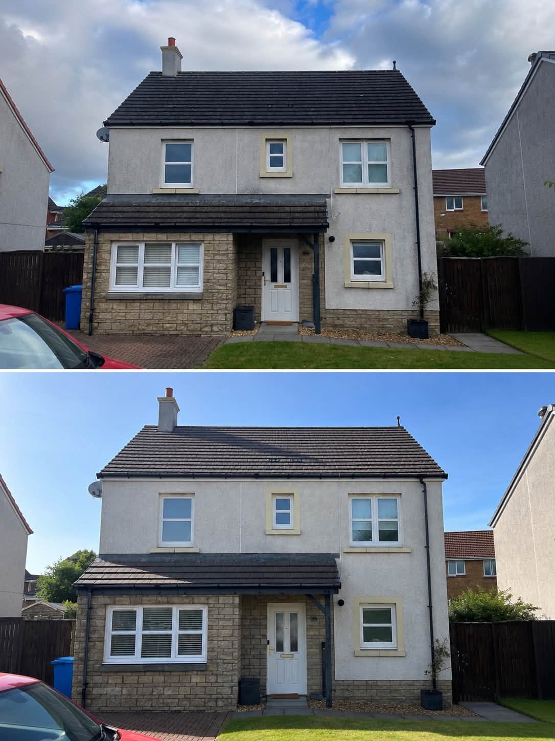 Roof cleaning and moss removal before and after by Dirty Deeds in Ayrshire