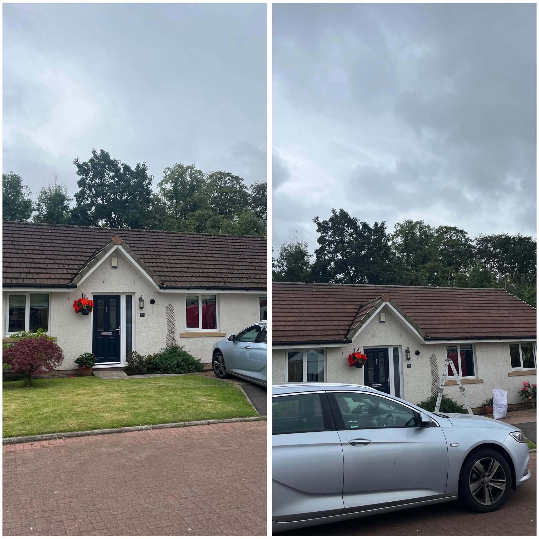 Roof cleaning and moss removal before and after by Dirty Deeds in Ayrshire