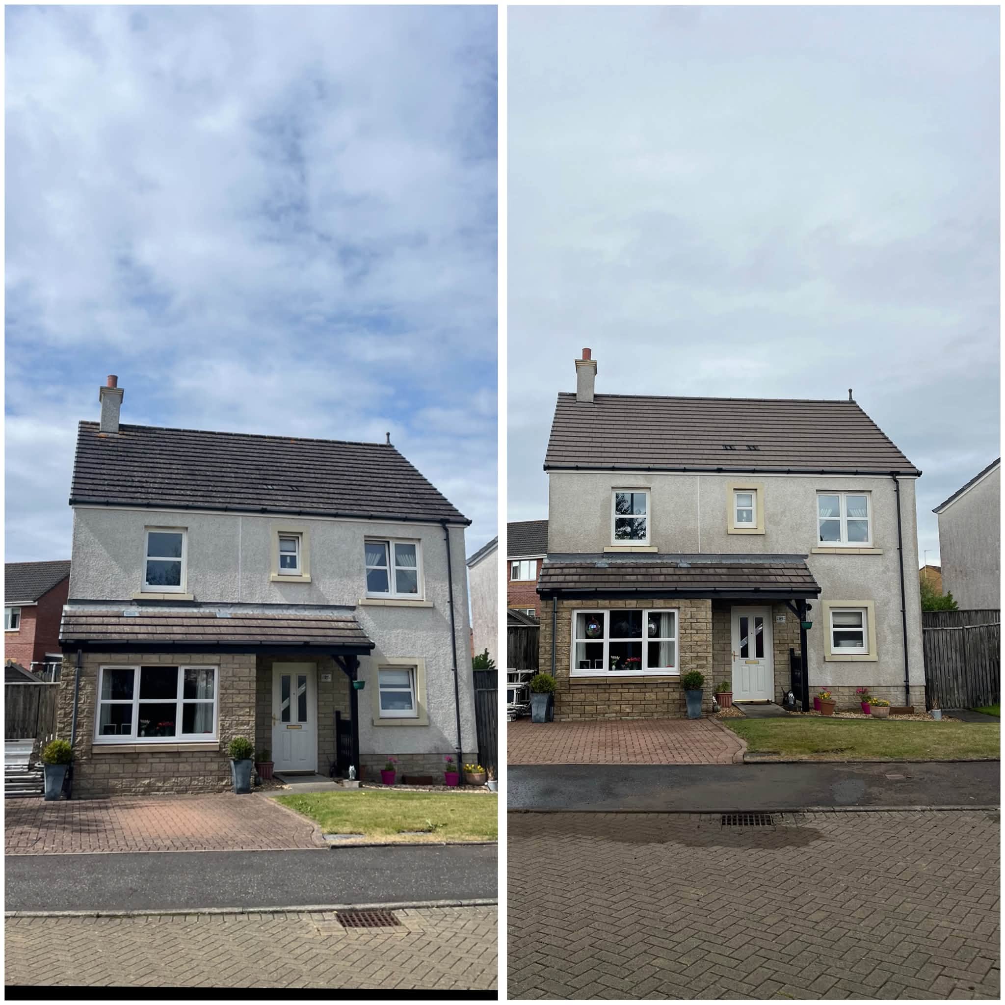 Roof cleaning and moss removal before and after by Dirty Deeds in Ayrshire